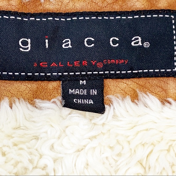 Vintage Giacca Faux Leather Brown Bomber Jacket With Faux Fur Collar & Lining M - Picture 7 of 9